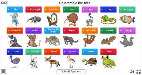 Wild Animals ESL Interactive Vocabulary Worksheets (C)
