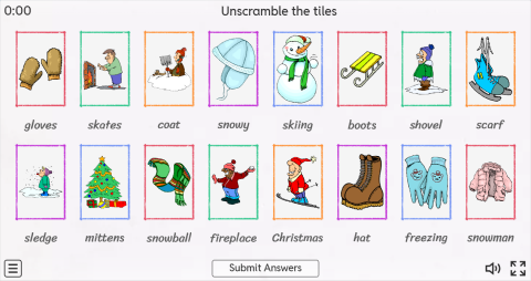 Winter ESL Interactive Vocabulary Match Up Worksheet
