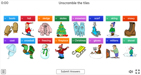 Winter ESL Interactive Unscramble Worksheet