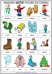 Winter ESL Printable Picture Dictionary Worksheet For Kids