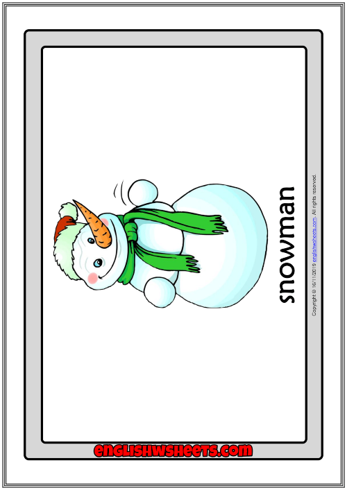 Winter ESL Printable Flashcards With Words for Kids