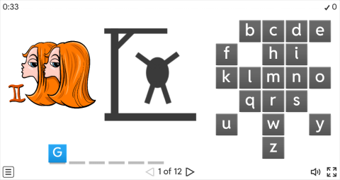 Zodiac Signs ESL Interactive Hangman Game