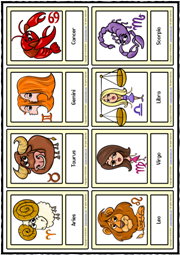 Zodiac Signs ESL Printable Vocabulary Learning Cards For Kids