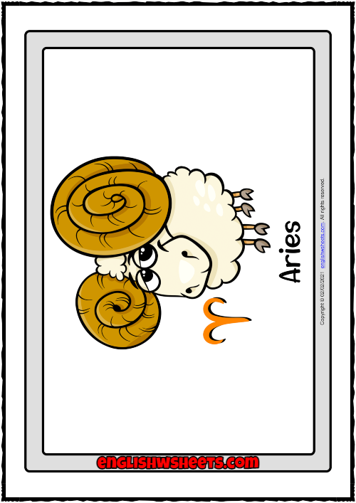 Zodiac Signs ESL Printable Flashcards With Words for Kids